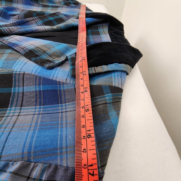 Vtg 60s Blue Shadow Plaid Lightweight Long Coat Black Velvet Collar Union Made - Picture 3 of 15